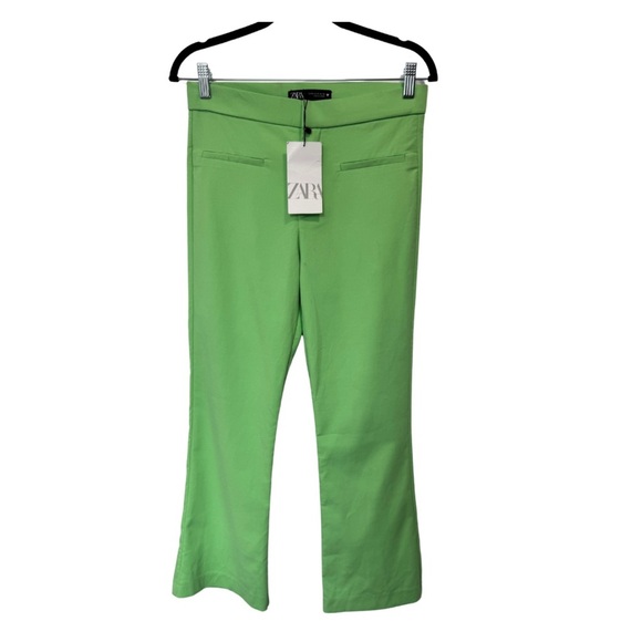 Zara High Waist Crop Flare Pants Green - Picture 2 of 13